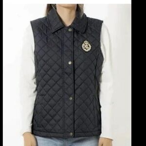 Lauren Ralph Lauren Women s Crest-Patch Diamond Quilted Vest Black Size L